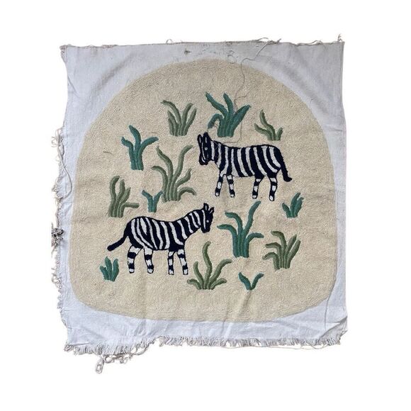 Vintage Handmade Chain Stich Embroidery Seat Upholstery Cover Zebra - Picture 1 of 6